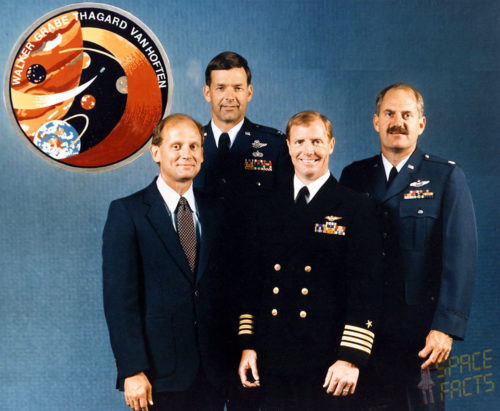 The 61G crew, tasked with deploying Galileo. From left are Norm Thagard, Ron Grabe, Dave Walker and James 'Ox' van Hoften. Photo Credit: NASA, via Joachim Becker/SpaceFacts.de