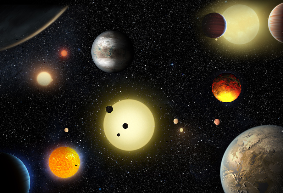 Artist's conception of the many different exoplanets which have been discovered by Kepler so far. Image Credit: NASA/W. Stenzel