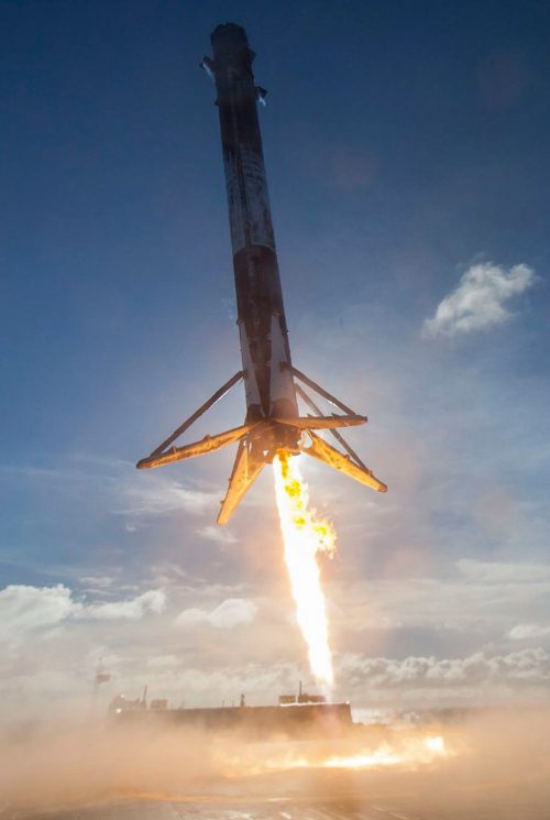 Falcon-9 touches down on "Of Course I Still Love You", 400 miles off the Florida coast just minutes after launching Thaicom-8 earlier this year from Cape Canaveral AFS. Photo Credit: SpaceX