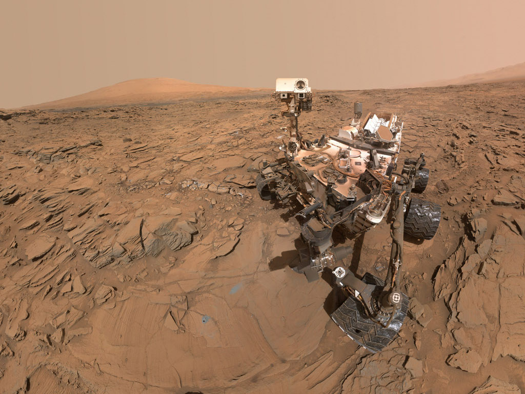 Self-portrait of the Curiosity rover at the drill site called Okoruso, on Naukluft Plateau. The image was taken on May 11, 2016, (sol 1,338). Image Credit: NASA/JPL-Caltech/MSSS