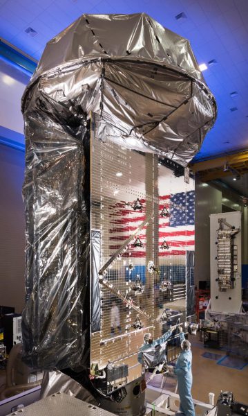 The $611 million Navy/ Lockheed Martin-built MUOS-5 satellite will serve as an on orbit spare, but with active UHF operations. Photo Credit: Lockheed Martin