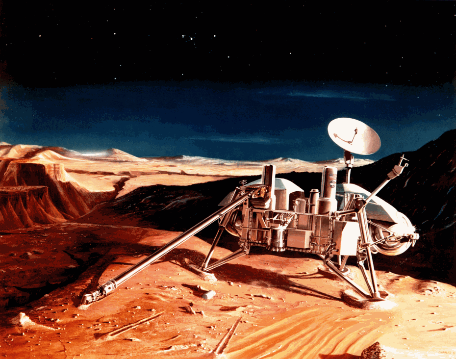 Painting of a Viking lander on Mars, prior to launch. Image Credit: Charles Bennett/Lockheed Martin (Martin Marietta)