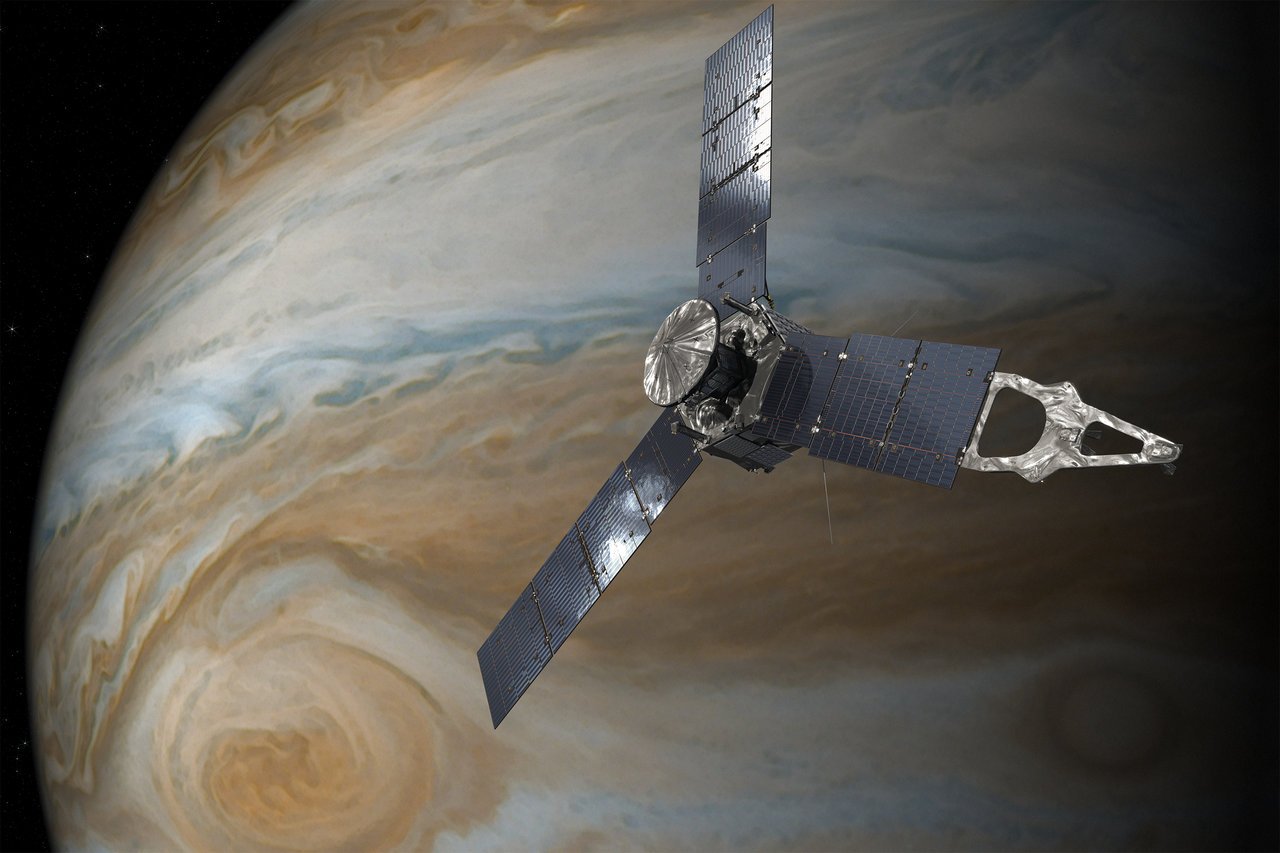 Artist's conception of Juno approaching Jupiter. Image Credit: NASA