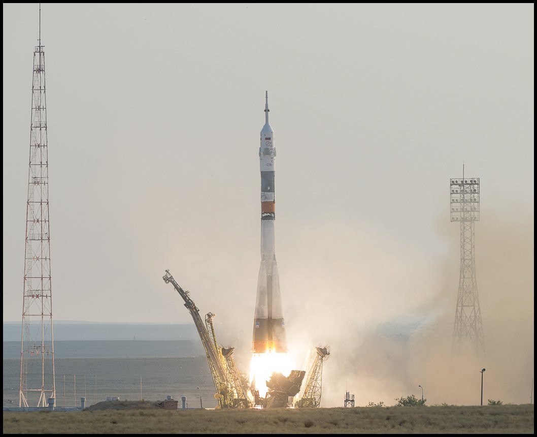 Soyuz MS-01 roars away from Site 1/5 at Baikonur at 7:36 a.m. local time Thursday, 7 July (9:36 p.m. EDT Wednesday, 6 July). The mission carried Russian cosmonaut Anatoli Ivanishin, Japan's Takuya Onishi and U.S. astronaut Kate Rubins to the International Space Station (ISS). Photo Credit: NASA