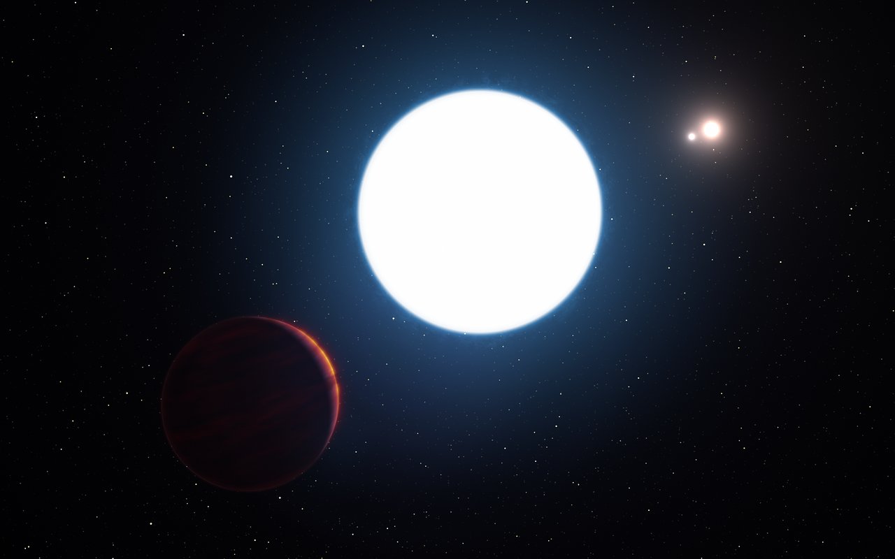 Artist's conception of the star system HD 131399, with the planet HD 131399Ab in the foreground. Image Credit: Credit: ESO/L. Calçada/M. Kornmesser