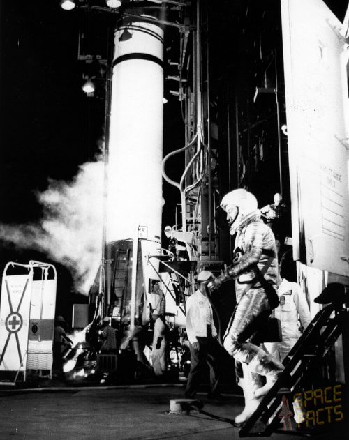 Grissom heads out to the Redstone booster in the small hours of 21 July 1961. Photo Credit: NASA, via Joachim Becker/SpaceFacts.de