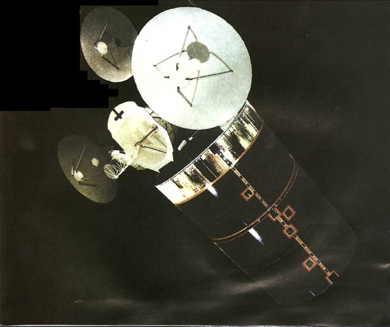 Older Satellite Data System spacecraft like those used 30 yr. ago used a Hughes drop skirt design. Photo Credit NRO.