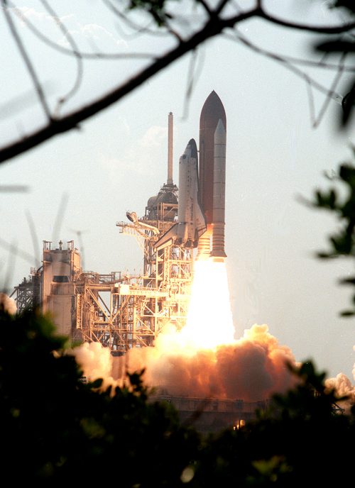 After a 24-hour delay, due to poor weather at the Kennedy Space Center (KSC), Discovery roars to orbit on 10 August 2001. Photo Credit: NASA