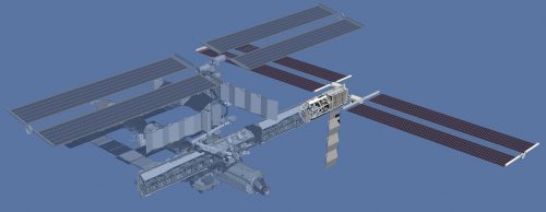 The configuration of the International Space Station (ISS) in the late summer of 2006, with the P-3/P-4 truss segment and deployed solar array wings clearly visible at right. Image Credit: NASA