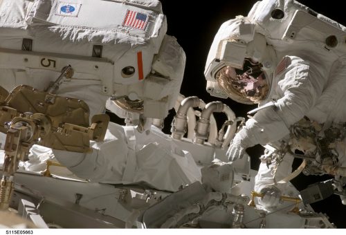 Joe Tanner (left) and Heidemarie Stefanyshyn-Piper at work during STS-115. Photo Credit: NASA