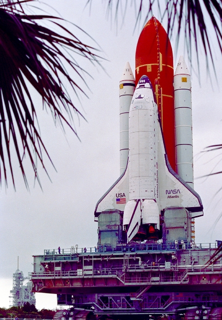 Atlantis returns to the Vehicle Assembly Building (VAB) in July 1996, following the discovery of STS-78's booster concerns. Photo Credit: NASA
