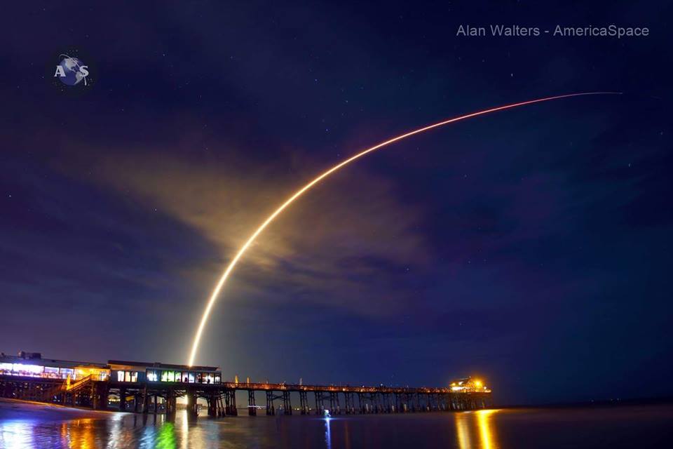 In the middle of the night, SpaceX delivered the JCSAT-16 payload into Geostationary Transfer Orbit (GTO), on behalf of SKY Perfect JSAT Group. Photo Credit: Alan Walters/AmericaSpace