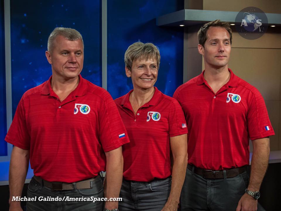 The Soyuz MS-03 crew of (from left) Oleg Novitsky, Peggy Whitson and Thomas Pesquet will form the second half of Expedition 50, before rotating into the core of Expedition 51. Their 180-day increment is expected to run from 16 November 2016 through 15 May 2017. Photo Credit: Michael Galindo/AmericaSpace