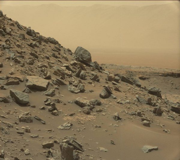 Rock-covered slope on one of the buttes. Photo Credit: NASA/JPL-Caltech/MSSS
