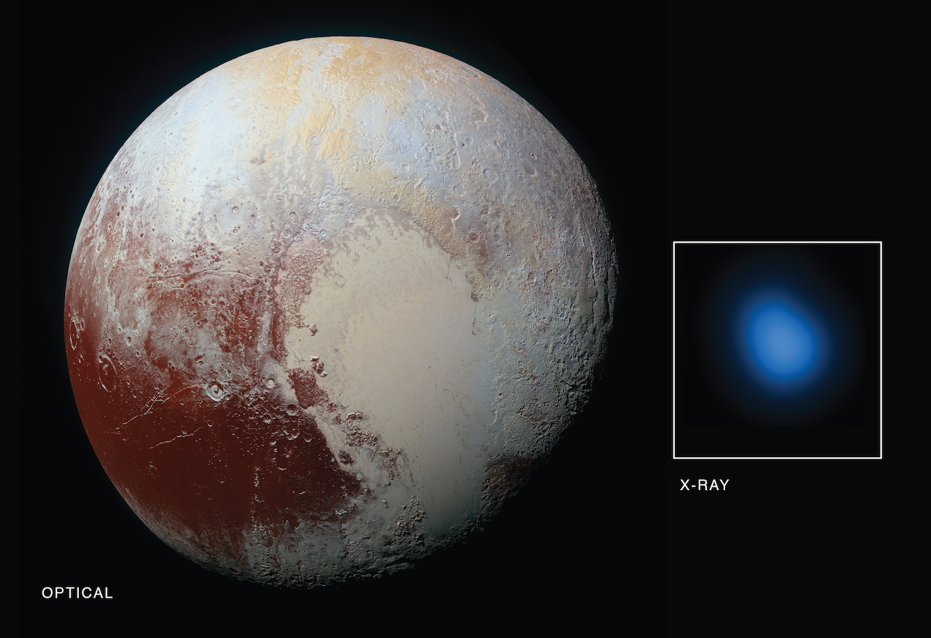 For the first time, x-rays have been detected around Pluto, as seen by Chandra (inset image). Image Credit: NASA/Johns Hopkins University Applied Physics Laboratory/Southwest Research Institute/Chandra X-Ray Center