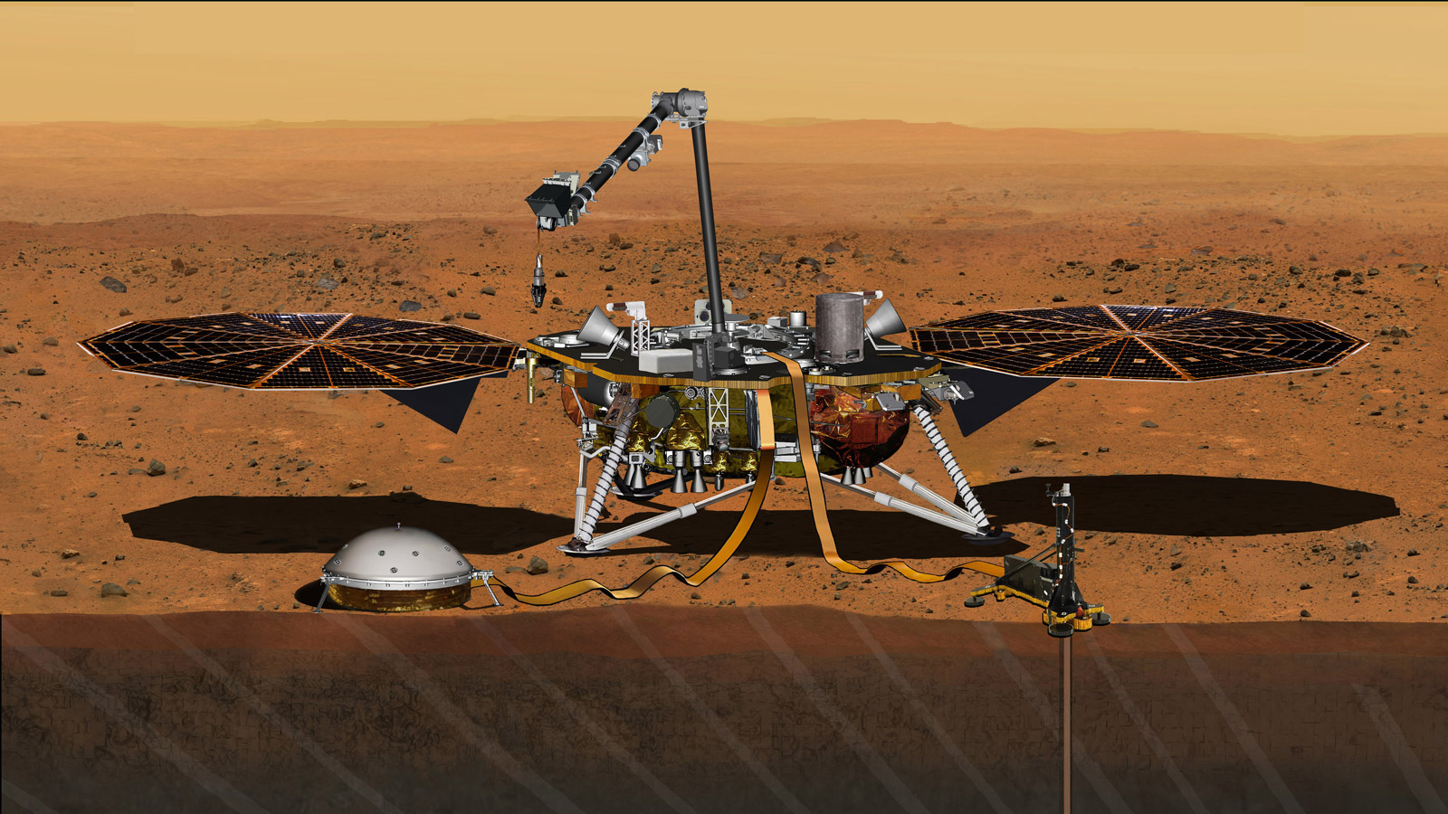 Artist's conception of InSight on the surface of Mars. Image Credit: NASA/JPL-Caltech