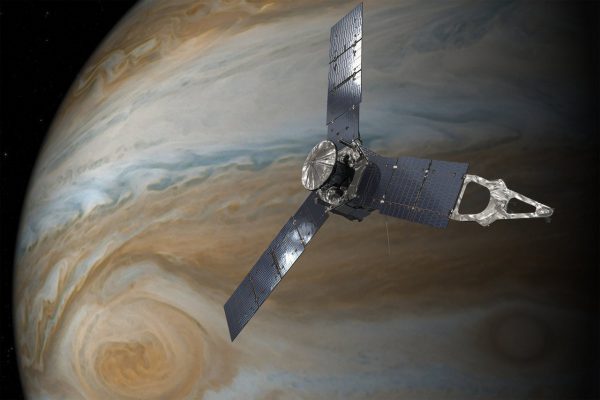 Artist’s conception of Juno orbiting Jupiter. Image Credit: NASA