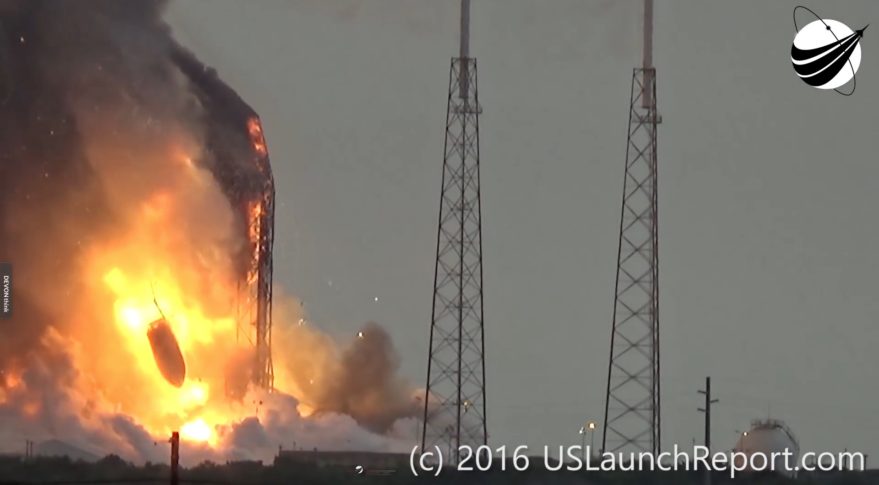 In an update released October 28 regarding the loss of AMOS-6 Sep 1, SpaceX says they are narrowing the focus of the investigation to one of the three composite overwrapped pressure vessels (COPVs) inside the LOX tank, while also conducting tests at their proving grounds in McGregor, Texas, attempting to replicate as closely as possible the conditions that may have led to the mishap. Photo Credit: www.USLaunchReport.com