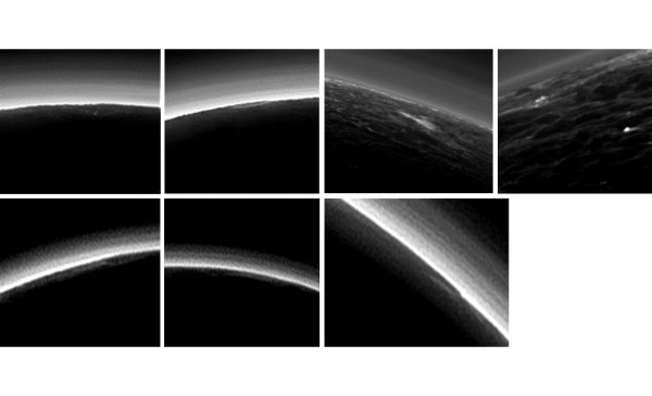 Images of possible clouds on Pluto, as seen by New Horizons.