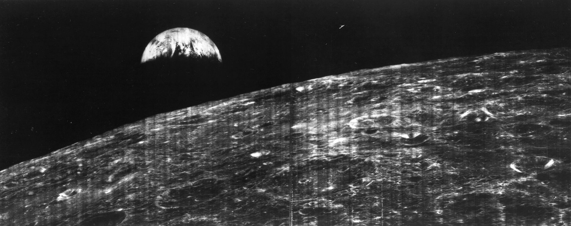 The grainy significance of this image, acquired by Lunar Orbiter-1 on 23 August 1966, is that it is the very first view of Earth, as seen from lunar distance. At the time, the spacecraft was on its 16th orbit around the Moon. Photo Credit: NASA