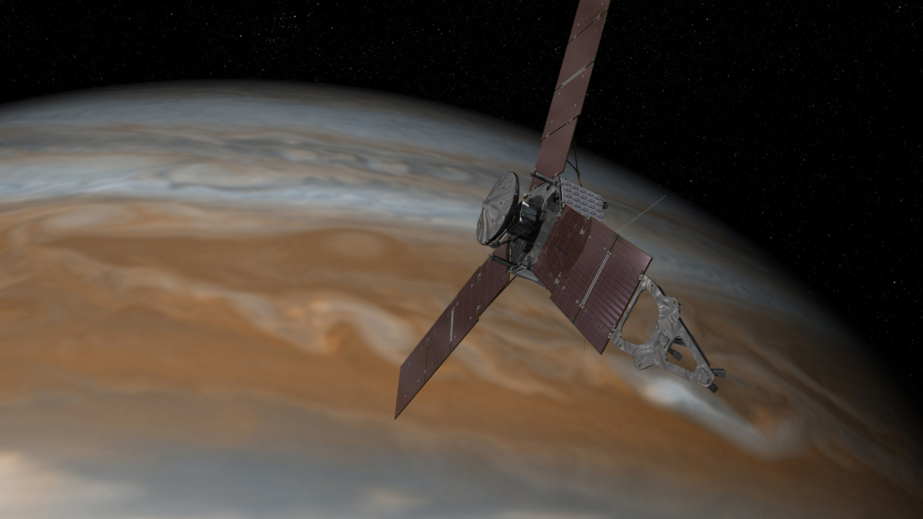 Artist's conception of Juno orbiting Jupiter. Image Credit: NASA