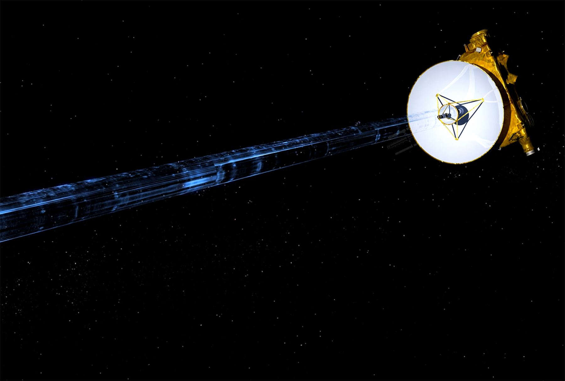 Artist's depiction of data being sent by New Horizons back to Earth. Image Credit: NASA/JHUAPL/SwRI