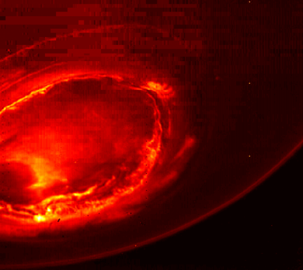 Infrared view of aurora at Jupiter's south pole. Image Credit: NASA/JPL-Caltech/SwRI/MSSS