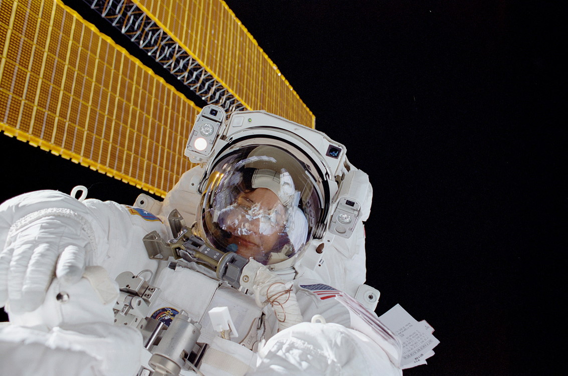 On STS-108, Linda Godwin became the only woman to have spacewalked outside both Mir and the International Space Station (ISS). Photo Credit: NASA, via Joachim Becker/SpaceFacts.de