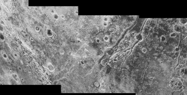 Closer view of huge faults on Pluto, providing evidence for a liquid water ocean beneath the ice crust. Photo Credit: NASA/JHUAPL/SwRI