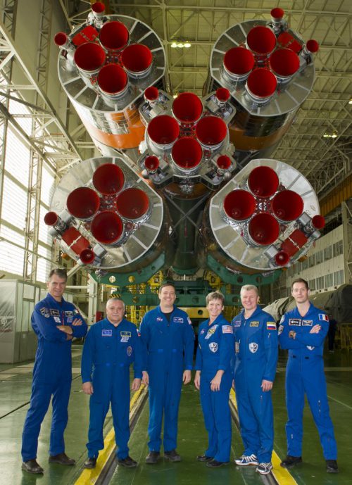 The prime and backup crews for Soyuz MS-03 represent four sovereign nations. From left to right are Italy’s Paolo Nespoli, Russian cosmonaut Fyodor Yurchikhin, NASA astronauts Jack Fischer and Peggy Whitson, Russian cosmonaut Oleg Novitsky and Frenchman Thomas Pesquet. Photo Credit: NASA