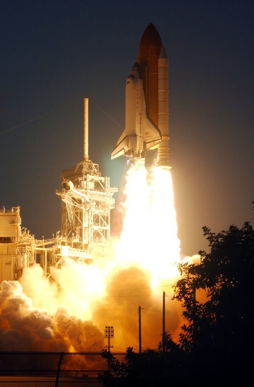 At the cusp of nightfall, Endeavour spears for orbit at 5:19 p.m. EST on 5 December 2001. Photo Credit: NASA