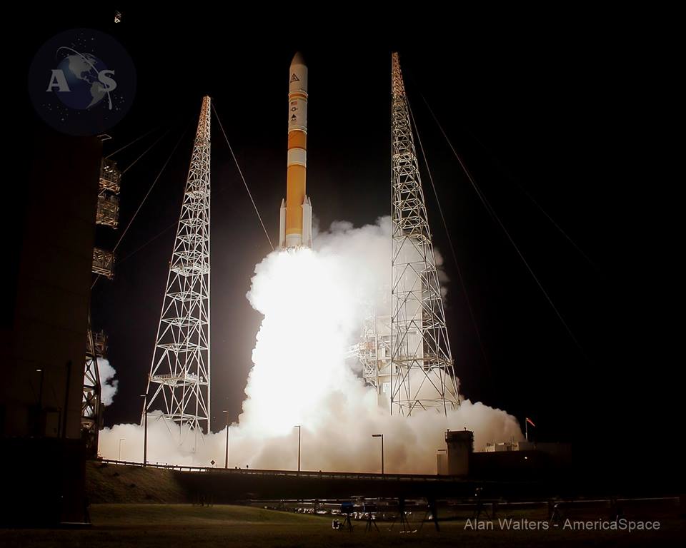 United Launch Alliance successfully launched their Delta-IV rocket with the eighth U.S. Air Force / Boeing Wideband Global Satcom satellite #WGS8 Dec. 7 from Cape Canaveral AFS, Fla. The 13,000 pound military communications satellite is now en-route to a 22,300-mile geosynchronous orbit. Photo Credit: Alan Walters / AmericaSpace