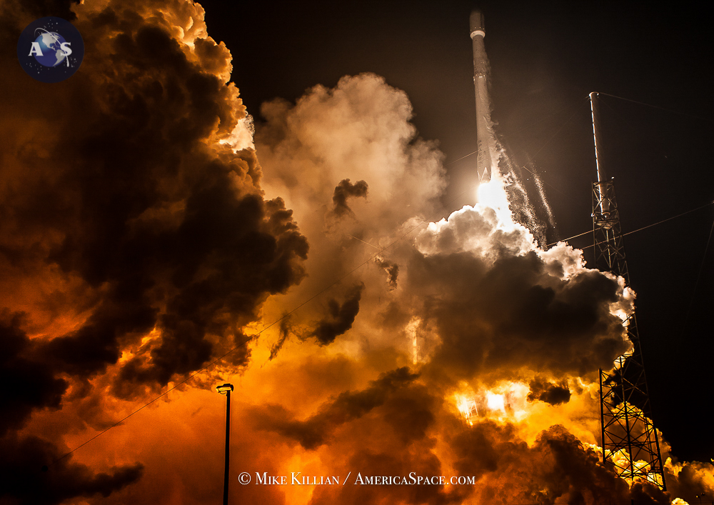 File photo of a SpaceX Falcon 9 rocket launching 11 satellites for ORBCOMM Dec. 21, 2015. Their next scheduled launch will be the first following the loss of AMOS-6 last Sep., flying 10 Iridium NEXT satellites from Vandenberg AFB, CA as soon as early Jan., 2017. Photo Credit: Mike Killian / AmericaSpace