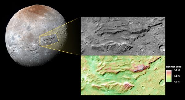 The canyons of Charon, some of which dwarf the Grand Canyon on Earth. Image Credit: NASA/JHUAPL/SwRI