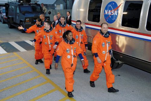Commander Mark Polansky leads the STS-116 crew out to the pad on 9 December 2006. Photo Credit: NASA