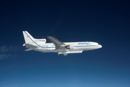The world's only still operational L-1011, nicknamed Stargazer, successfully deployed an Orbital ATK Pegasus XL rocket off Florida's east coast Dec. 15, which launched a fleet of eight micro satellites to low-Earth orbit for NASA's Cyclone Global Navigation Satellite System (CYGNSS) mission. Photo Credit: NASA 