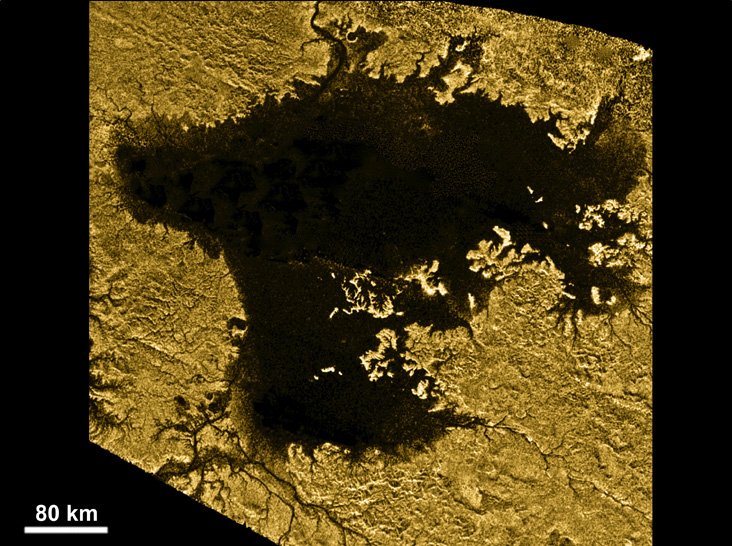 Radar image from Cassini of Ligeia Mare, the second-largest methane/ethane sea on Titan. Image Credit: NASA/JPL-Caltech/ASI/Cornell