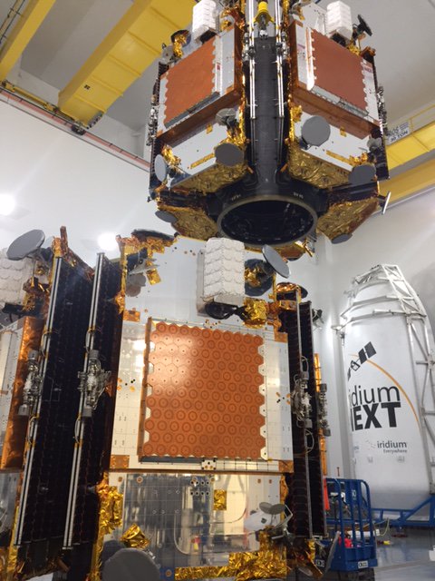 The Iridium NEXT satellites are encapsulated into the Upgraded Falcon 9 payload fairing last month. Photo Credit: SpaceX/Iridium