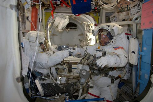 Peggy Whitson (left) has now accrued more than 46 hours of spacewalking, across seven EVAs. Shane Kimbrough has completed three spacewalks across his career, totaling over 19 hours. Photo Credit: NASA/Twitter 