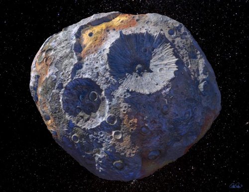 Another artist's conception of what the metal asteroid 16 Psyche might look like. Image Credit: Arizona State University